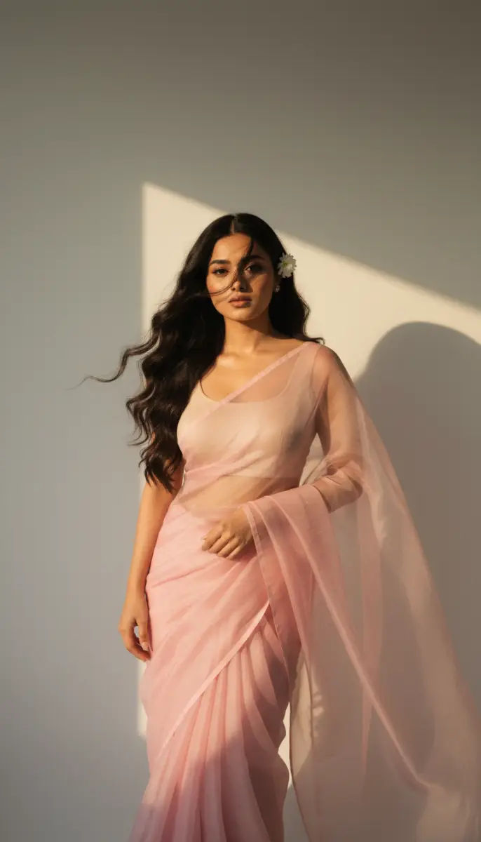 90s Powder Pink Saree Dream