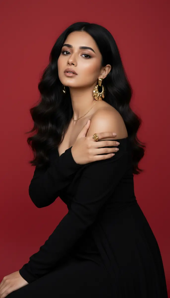 Elegant Red Backdrop Fashion Portrait