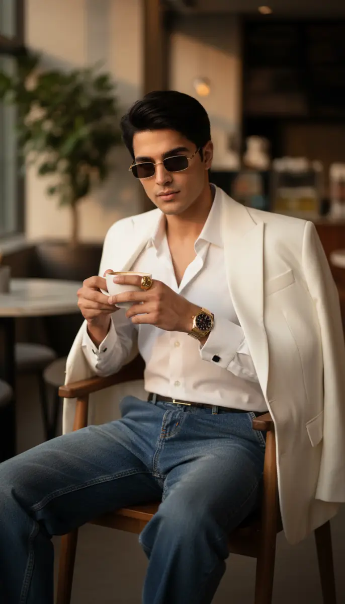 Cafe Elegance: High-Fashion Portrait