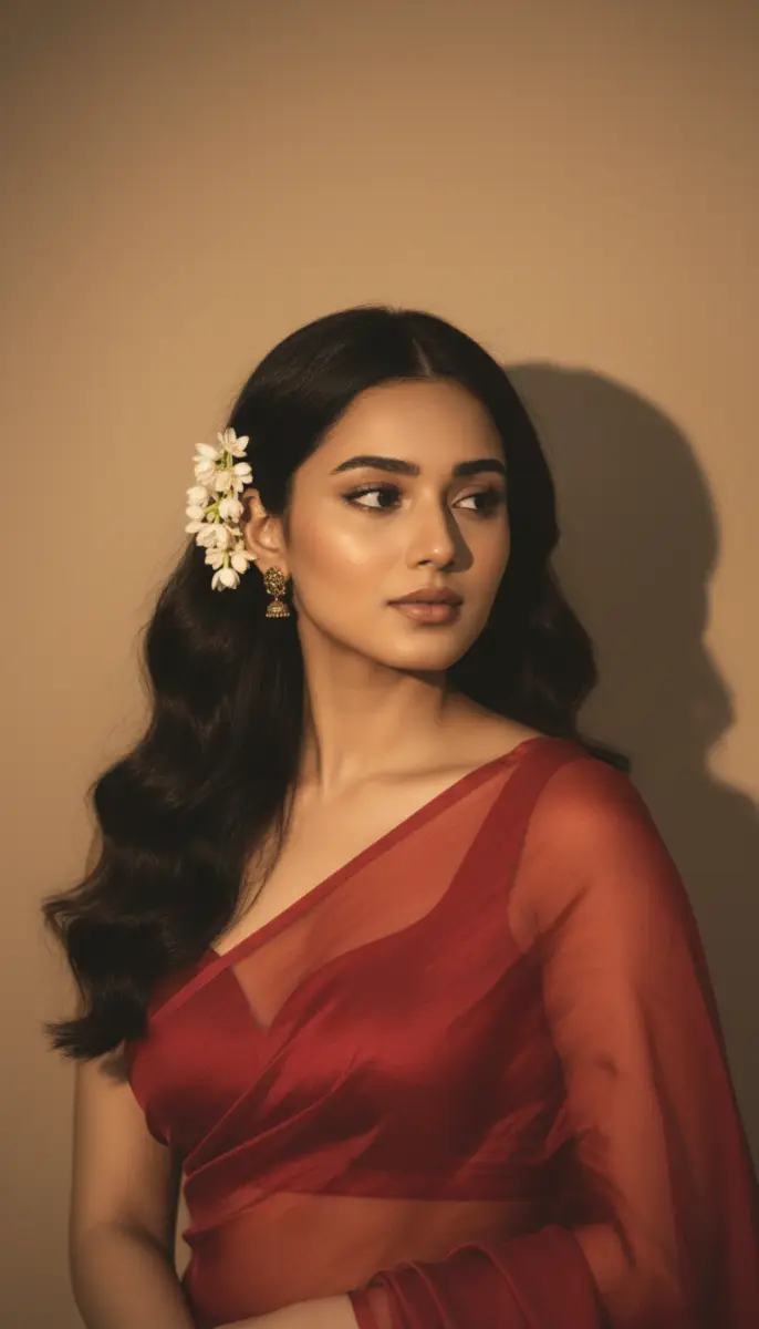 Serene saree Indian Beauty in Red potrait