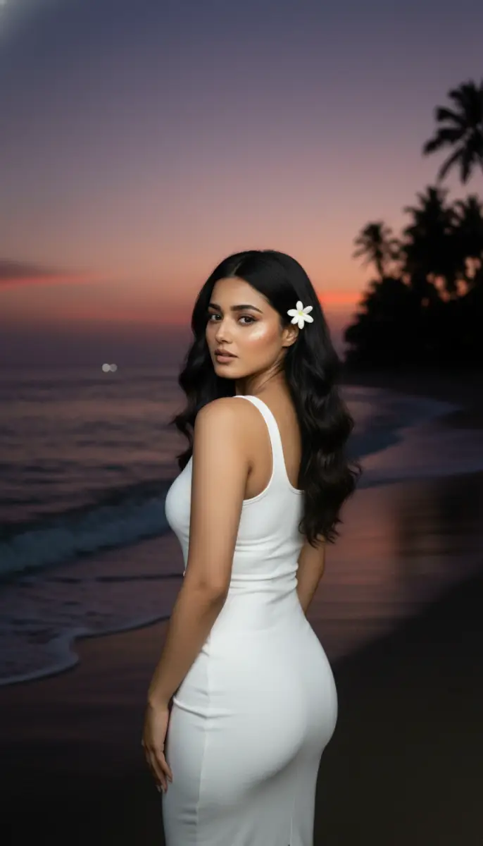 Glamorous Twilight Beach Portrait