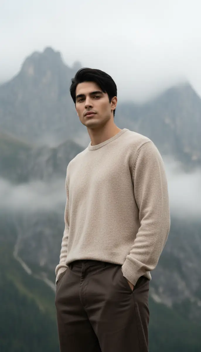 Misty Mountain Calm: Low Angle Portrait