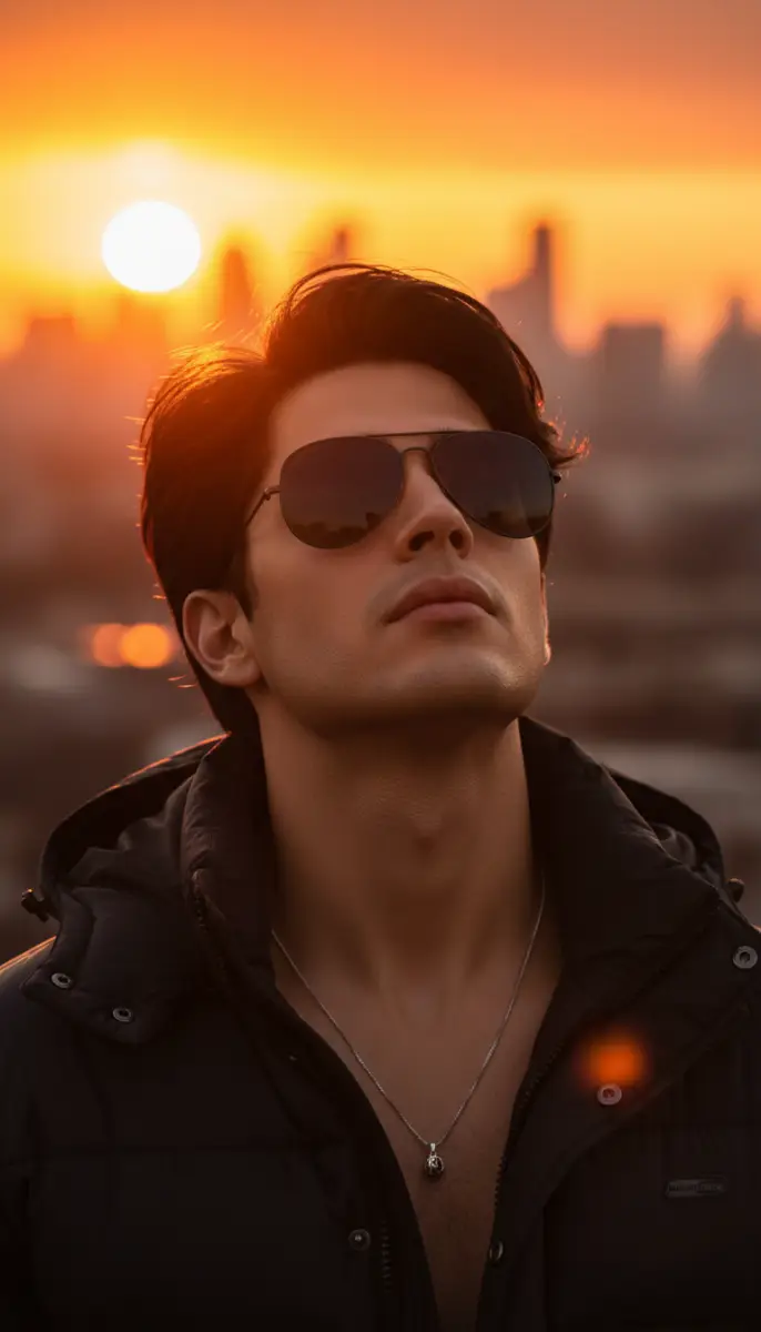 Dramatic Sunset Portrait of a Man in Aviator Sunglasses