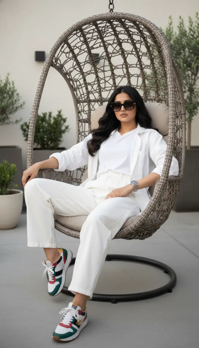 Stylish Woman in White Monochromatic Look