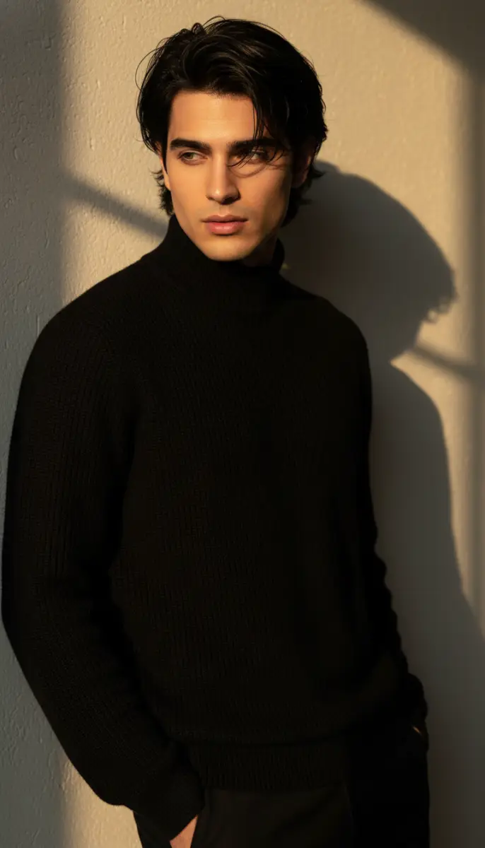 Dramatic Portrait of Young Man in Black Turtleneck