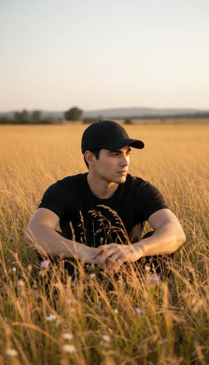 Cinematic Grass ground sitting potrait