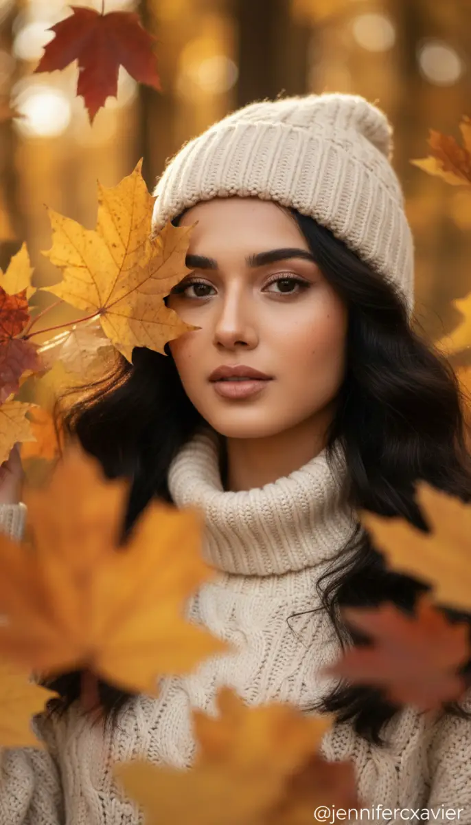 Golden Autumn Portrait with Maple Leaves