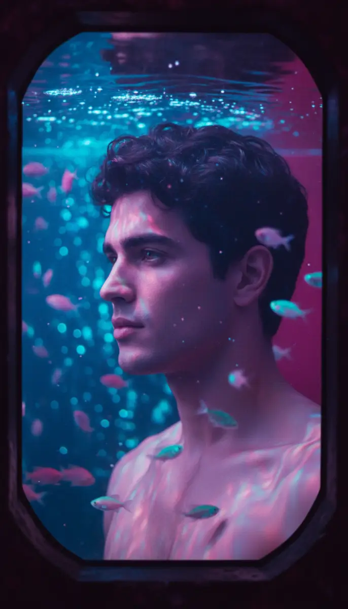 Porthole Portrait: Submerged in Neon Light
