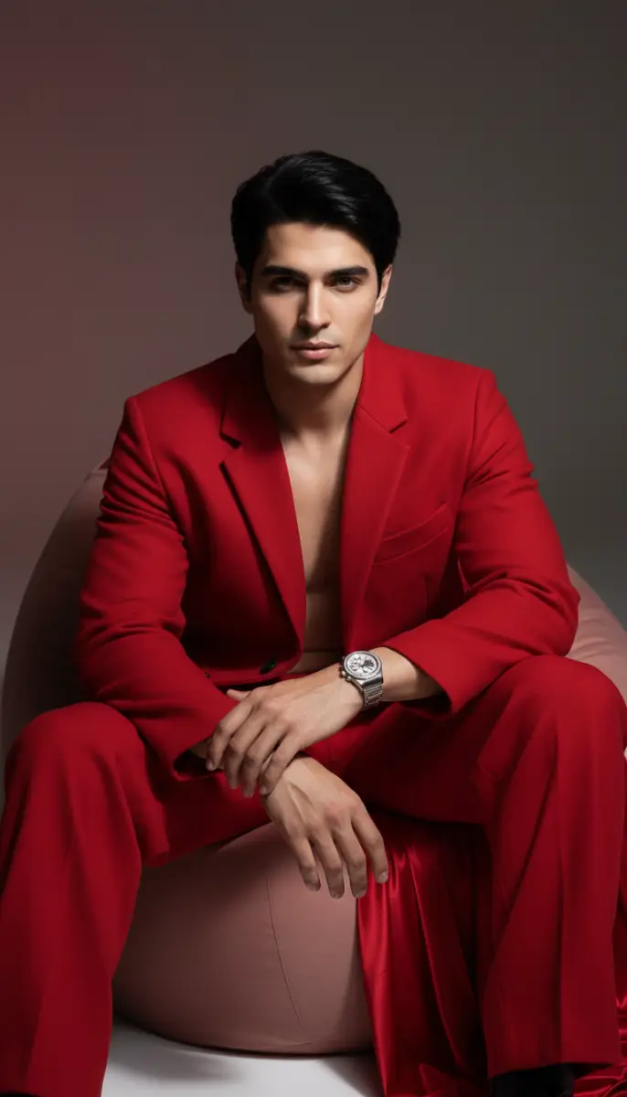 Striking Portrait of a Man in a Bold Red Suit