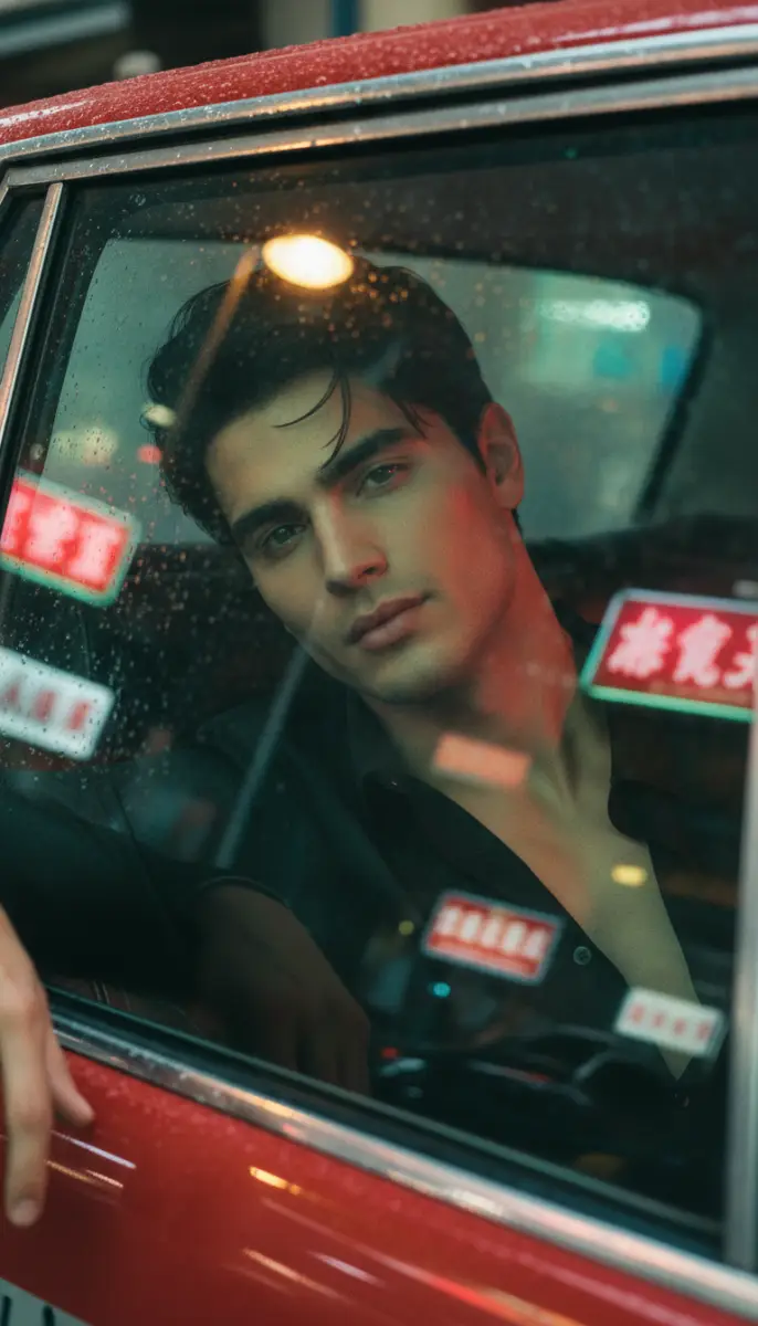 Neon Reflection on a Rainy Night