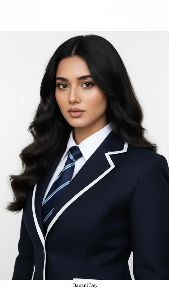 Portrait of a Woman in Navy Blazer and Striped Tie