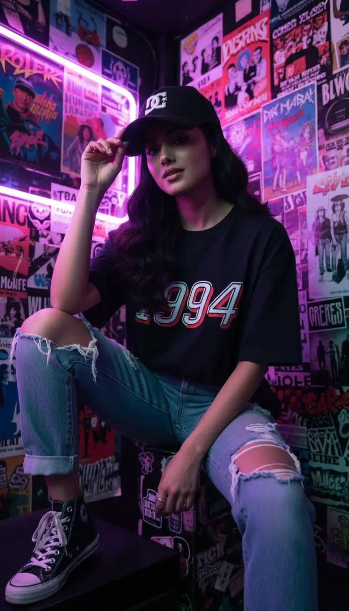 Streetwear Portrait Under Neon Lights