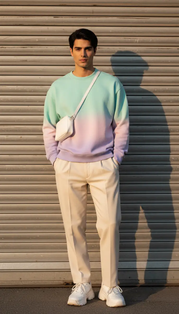 Modern Men's Look with Ombre Sweatshirt and Pleated Trousers
