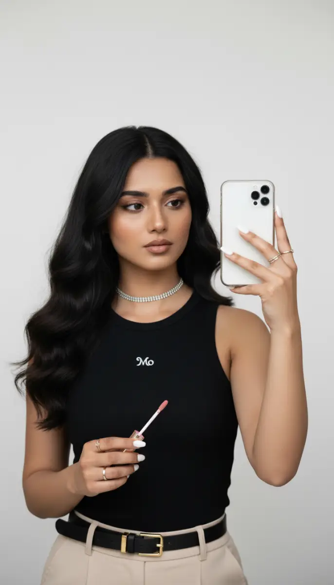 Beauty Content Creator Taking a Selfie While Holding Lip Gloss