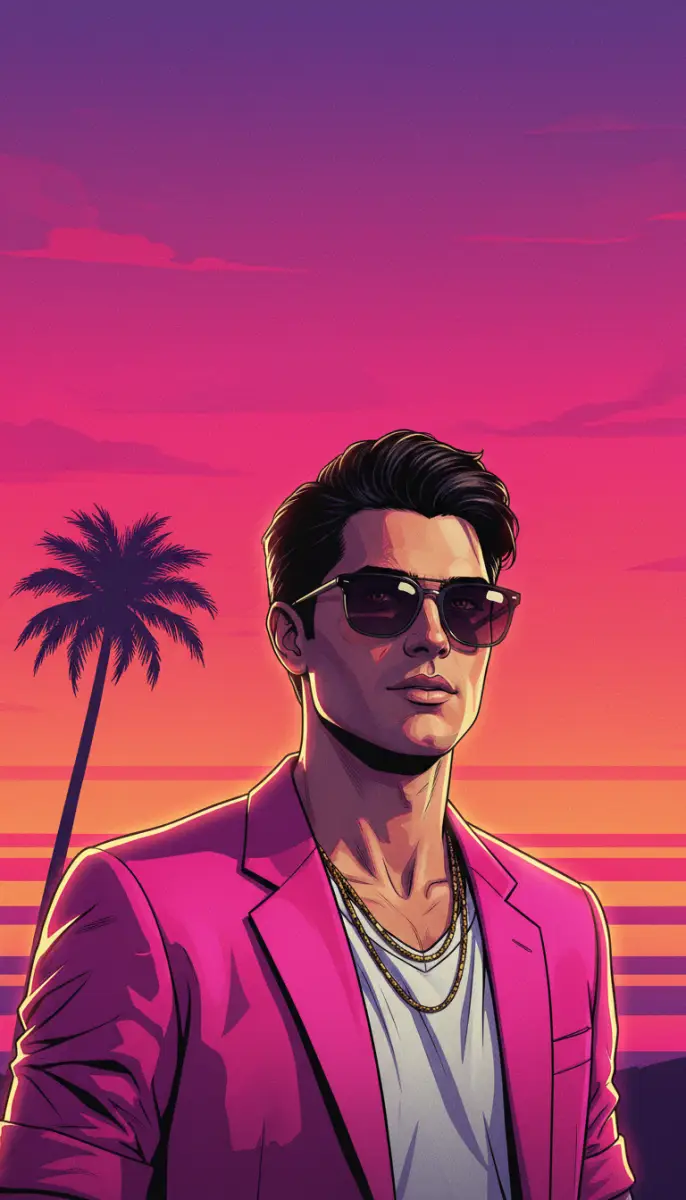 Vaporwave Sunset Portrait: Man in Pink Blazer