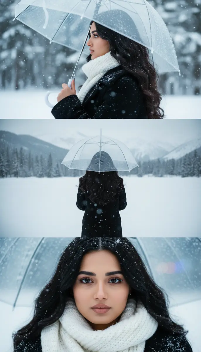 Snowy Serenity: A Woman Under a Clear Umbrella