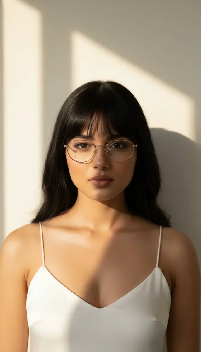 Golden Hour Portrait of Woman in Wire-Rimmed Glasses