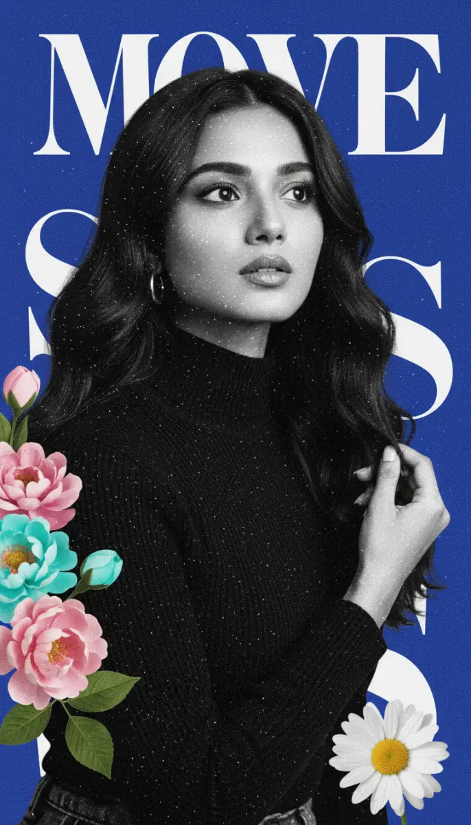 Bold Editorial Portrait with Vintage Floral Accents