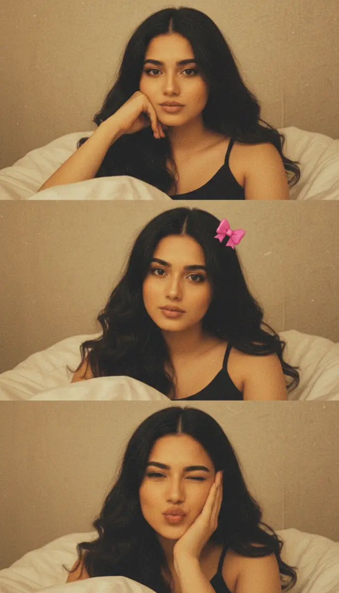 Aesthetic Bedroom Portrait Triptych with Multiple Poses