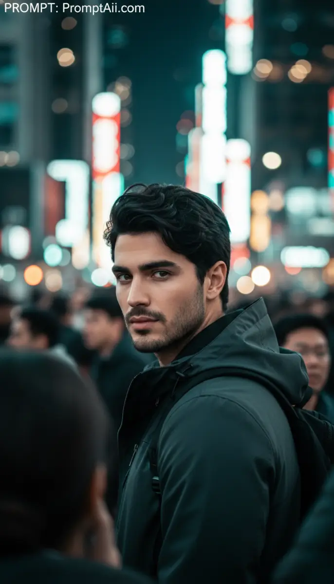 Intense Urban Portrait at Night with Neon Bokeh