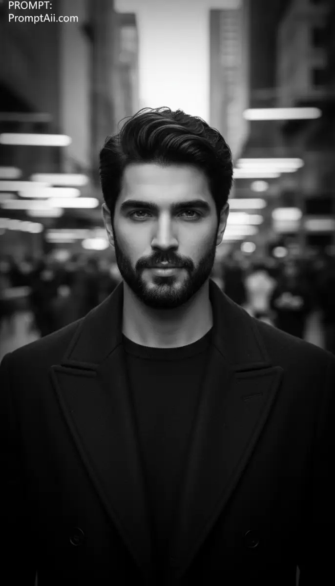 Monochrome Portrait of a Stylish Man in an Urban Setting
