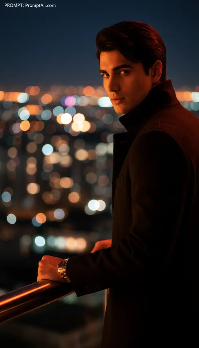 Sophisticated Man in Overcoat Against City Bokeh