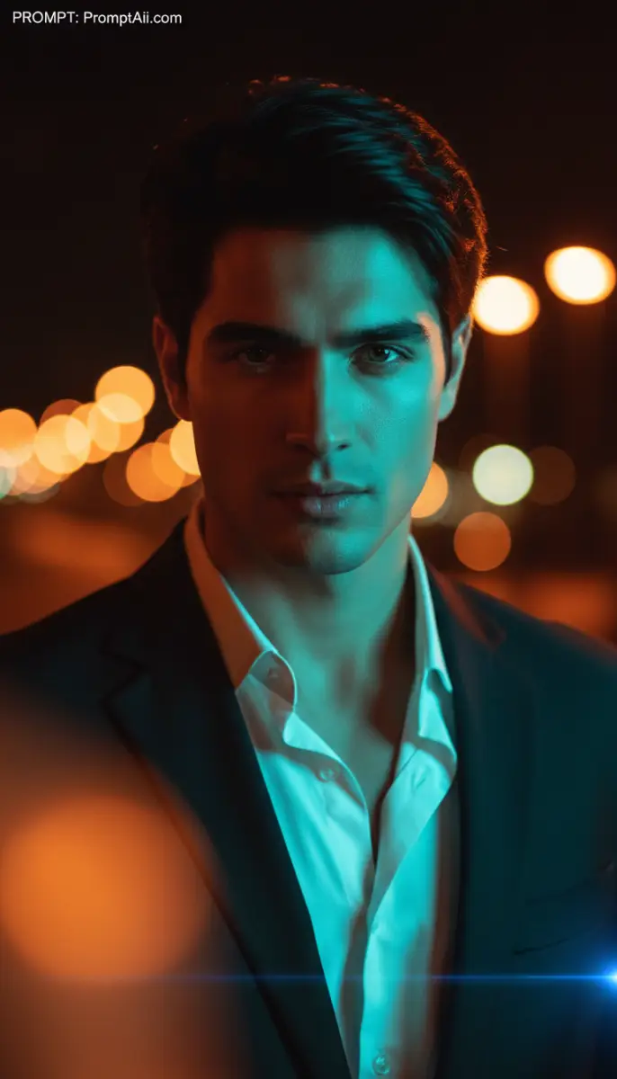 Intense Neon Lit Portrait of a Young Man in Suit