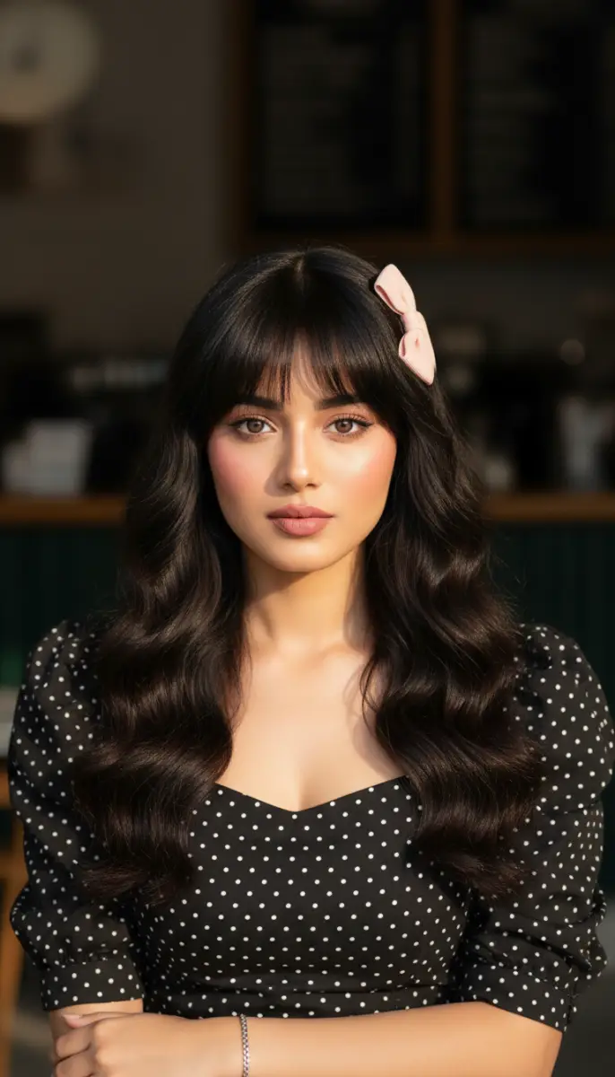 Portrait of a Woman in Polka Dot Dress with Pink Bow