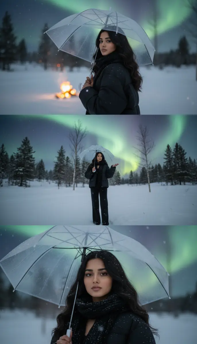 Aurora Borealis Winter Portrait Triptych
