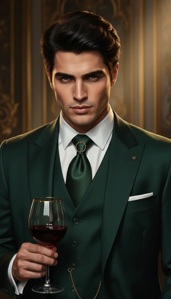 The Emerald Gentleman: Portrait with Red Wine