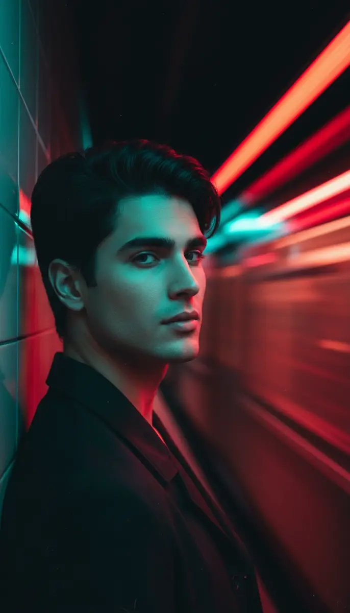 Neon Lit Portrait with Motion Blur