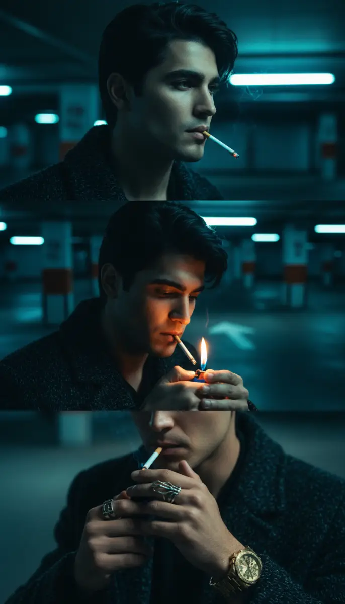 Cinematic Portrait: Lighting Up in the Parking Garage