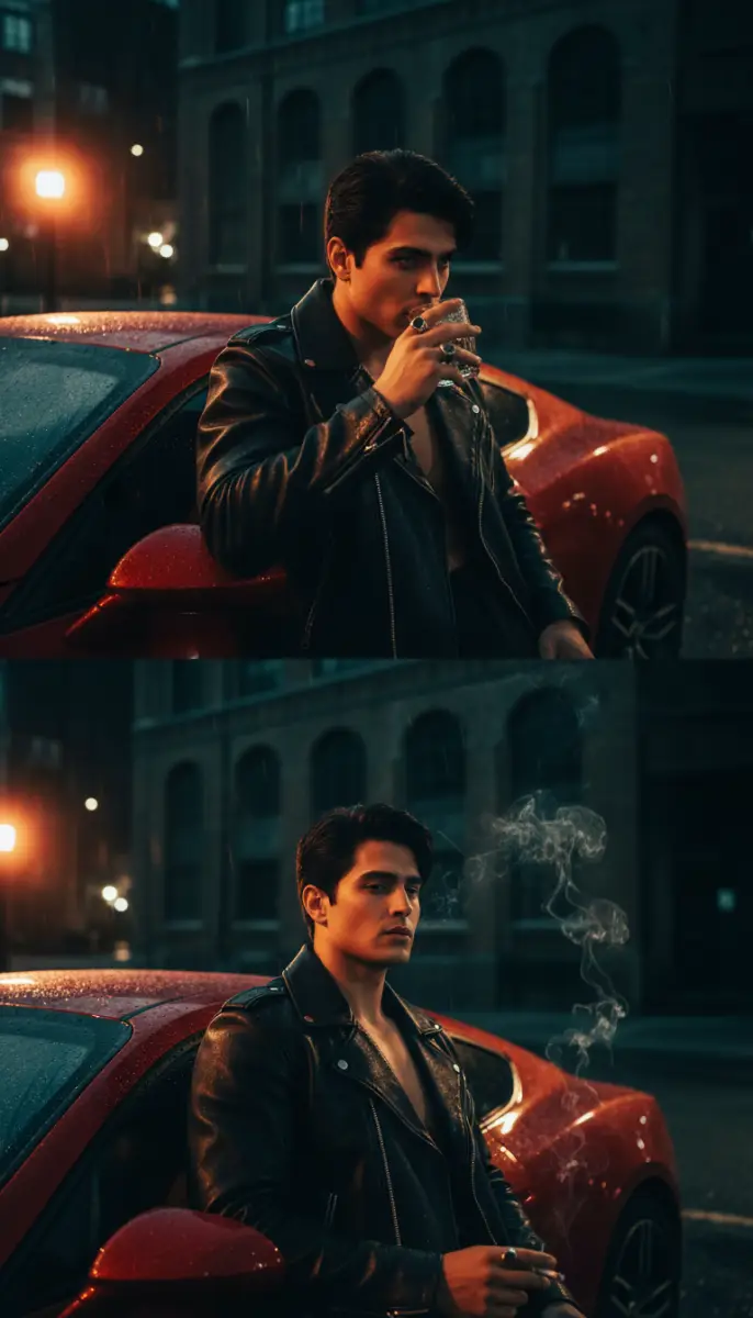 Rainy Night Confession: Man, Car, and Vices