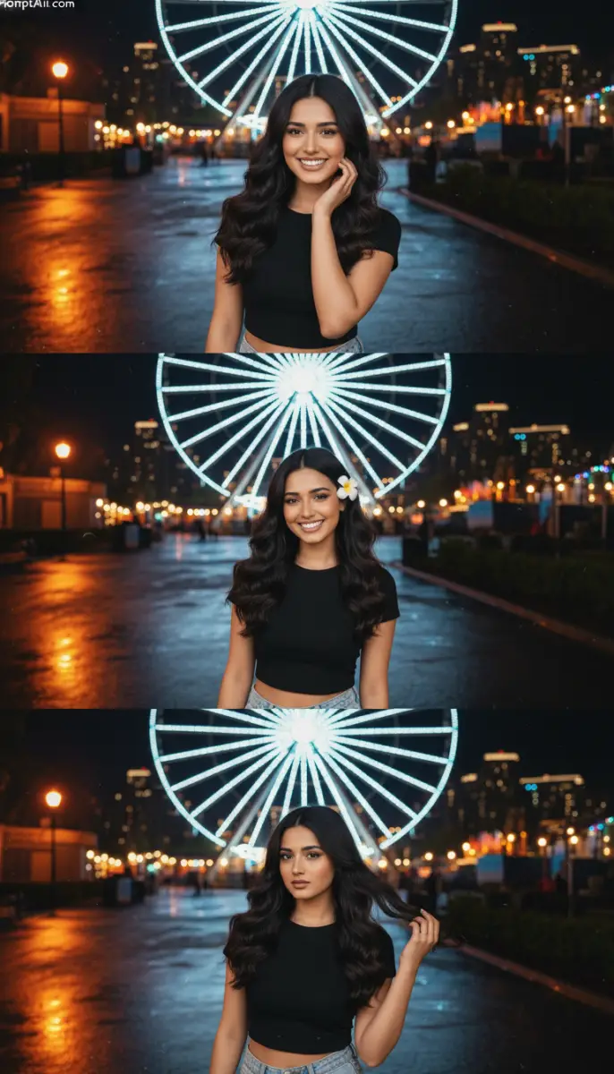 Nighttime Portrait Series by the Illuminated Ferris Wheel