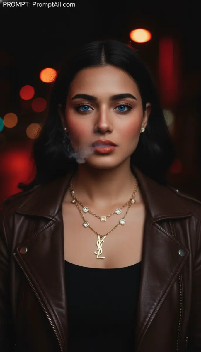 Vixen in Leather: Neon Night Portrait