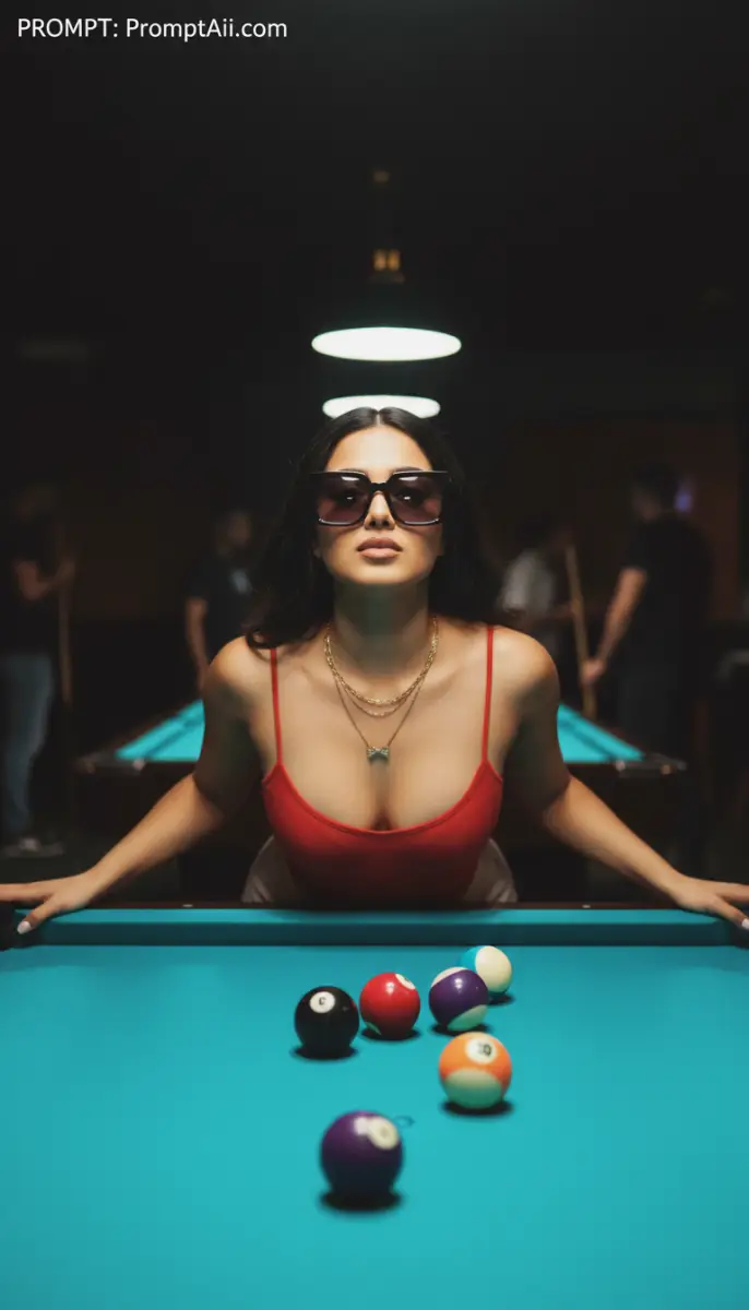 Glamorous Woman Posing at a Pool Table