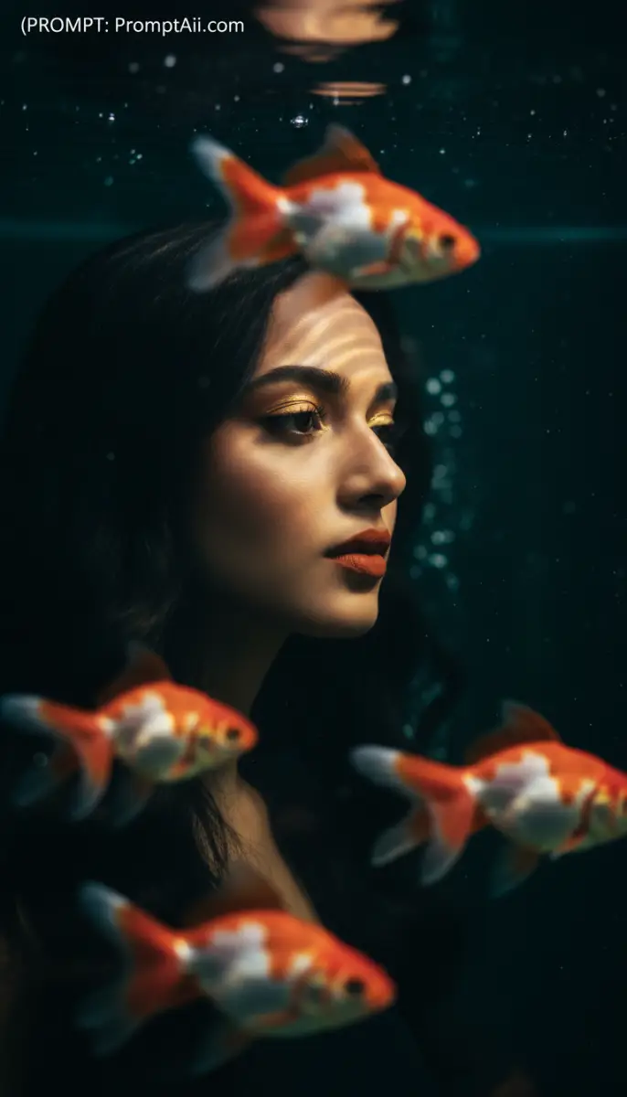 Ethereal Underwater Portrait with Goldfish