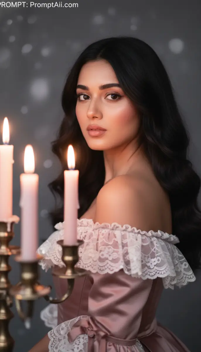 Candlelit Beauty in Pink and Lace