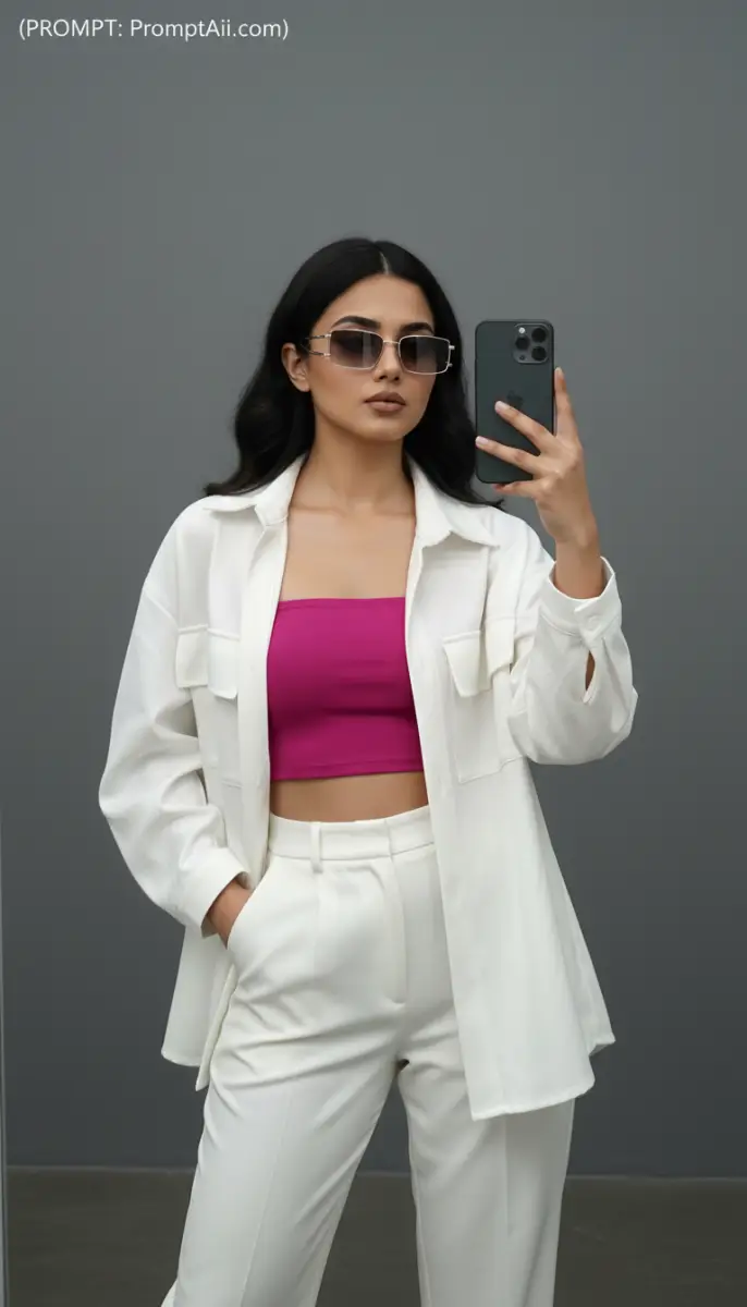 Chic White Co-ord Set with Pop of Pink