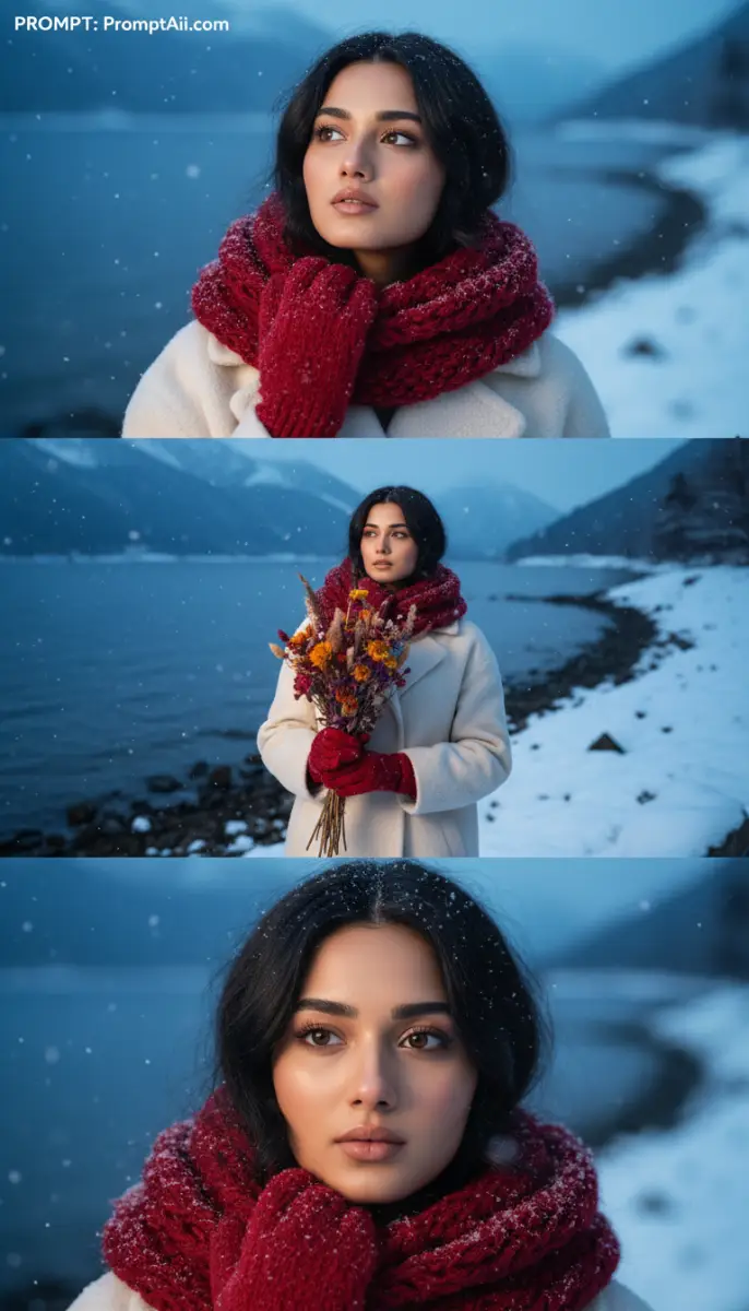 Snowfall Serenity: Woman in Red