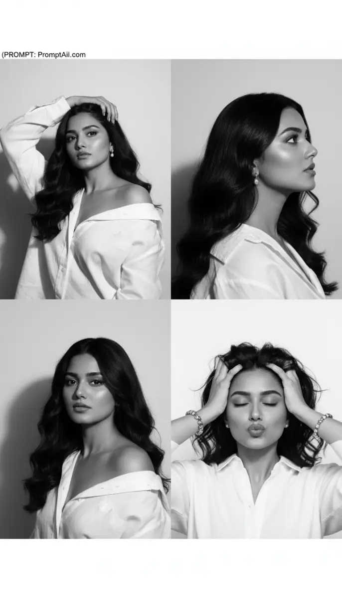 Black and White Studio Portraits of a Woman in a White Shirt