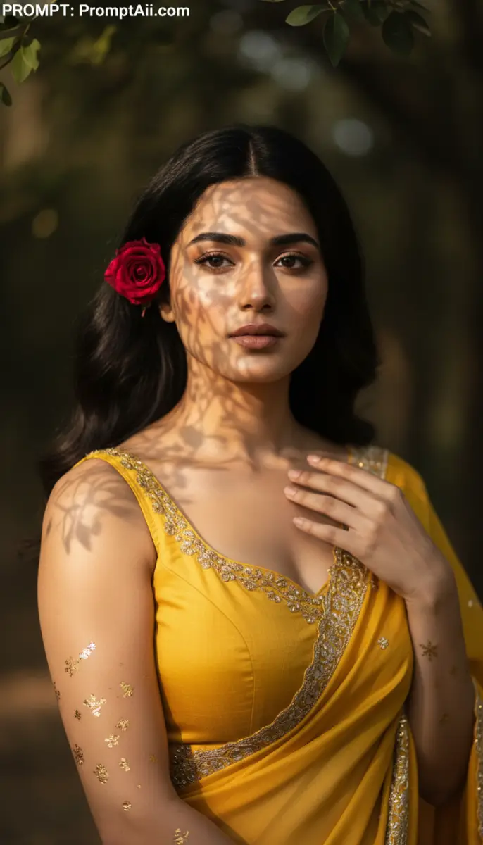 Golden Hour Indian Portrait with Red Rose