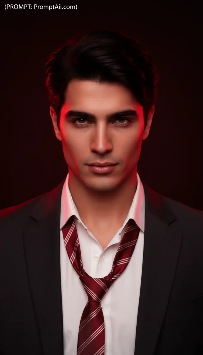 Intense Portrait of a Man in a Loosened Tie with Red Lighting