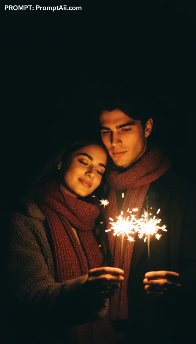 Romantic Couple Holding Sparklers in the Dark