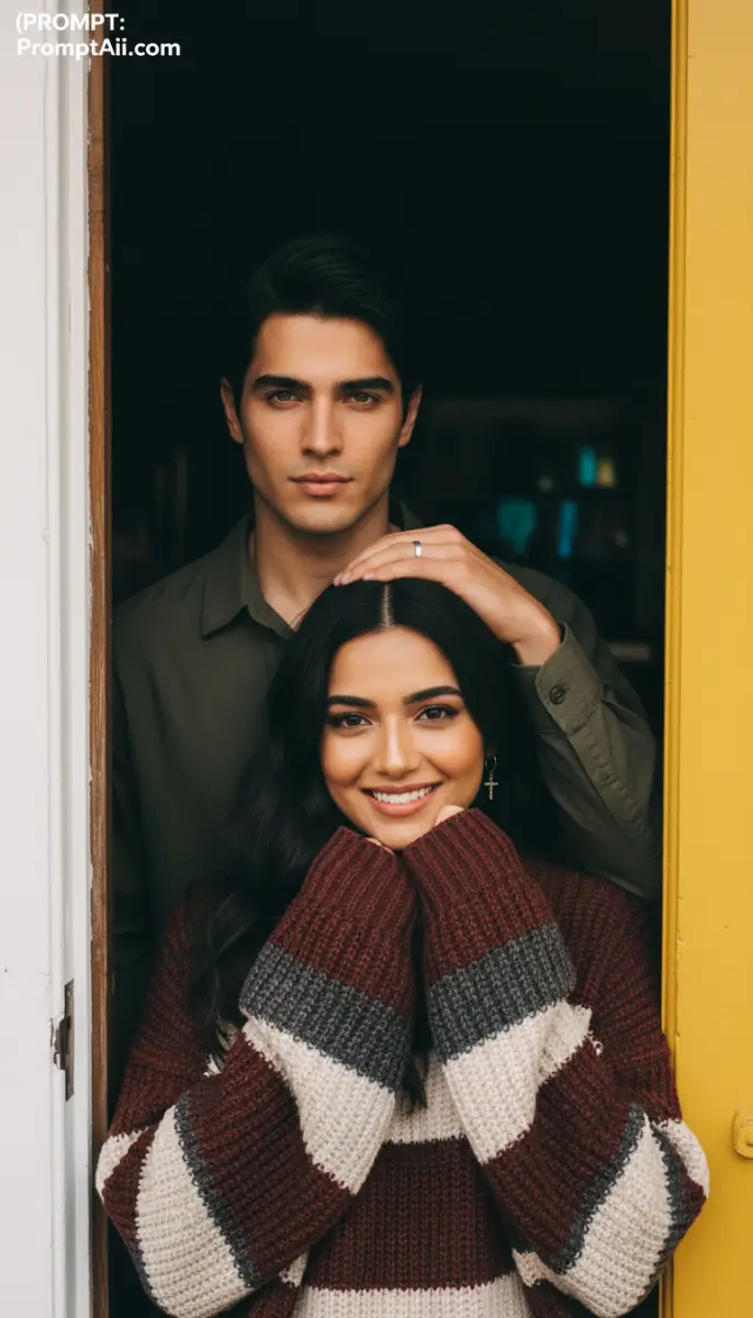 Intimate Portrait of a Couple Framed in a Yellow Doorway