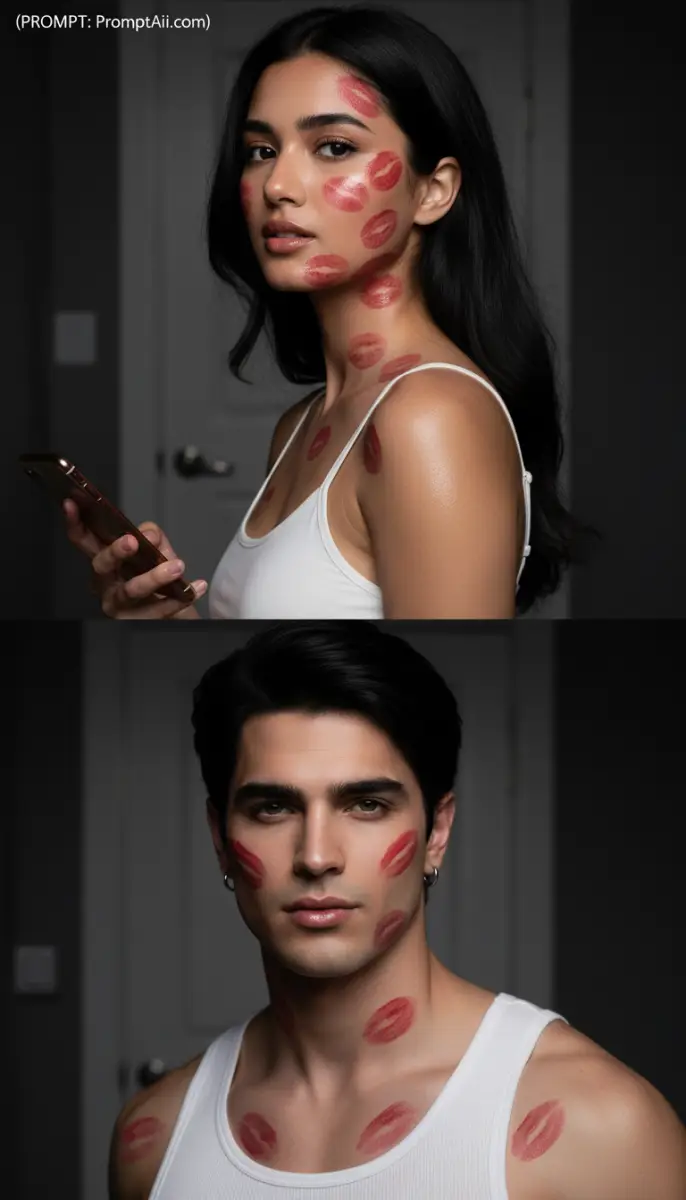 Kiss-Marked Couple Portrait