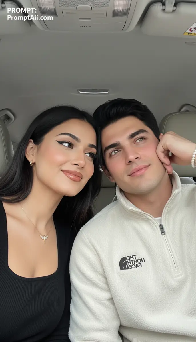Romantic Moment: Couple Looking Up in the Car