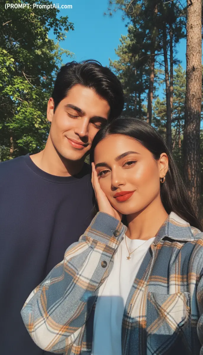 Affectionate Couple Portrait in the Forest Sun