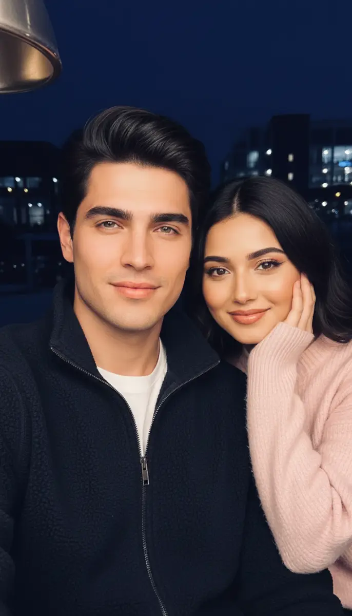 Affectionate Couple's Nighttime Portrait