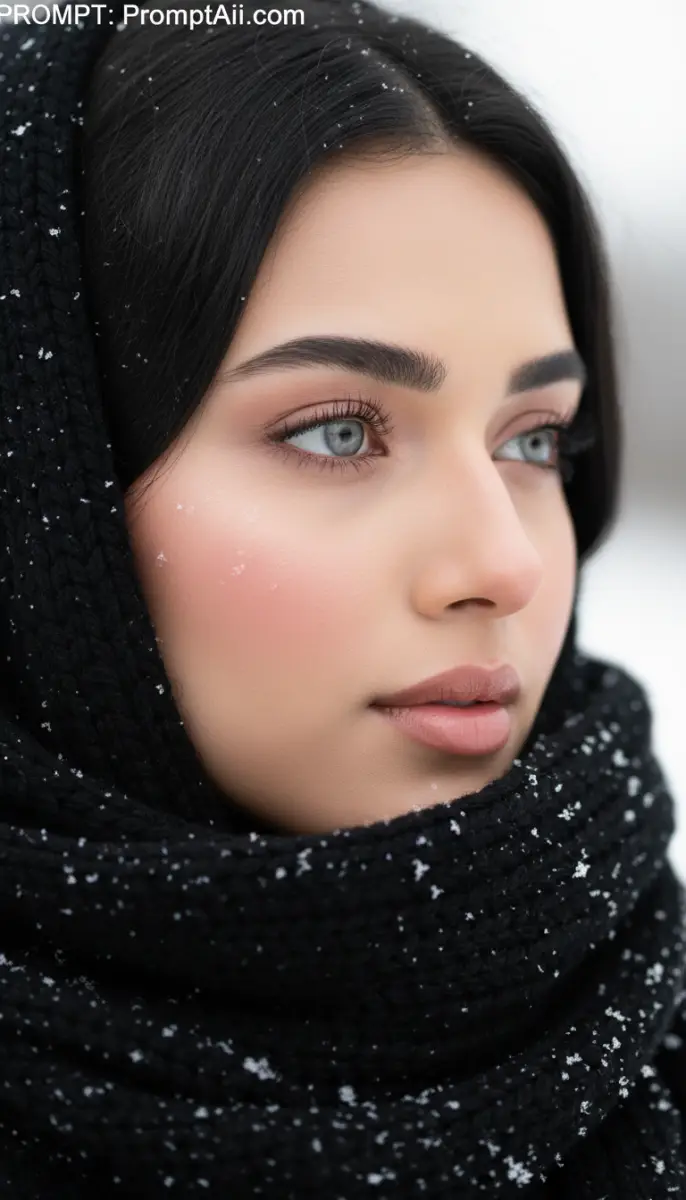 Winter Portrait of a Woman in a Black Scarf